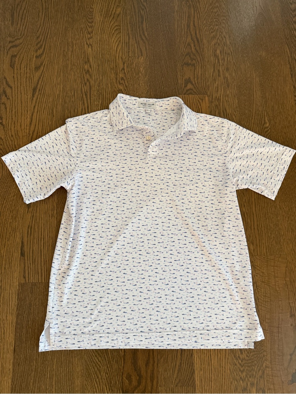 Peter Millar White Polo with Blue Micro Pattern